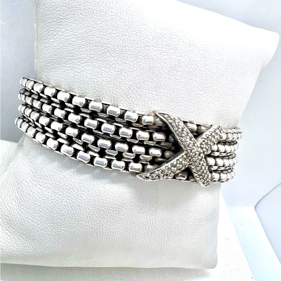 David Yurman Diamond 18k Gold 925 Silver X 4 Box Chain Bracelet - Picture 5 of 14